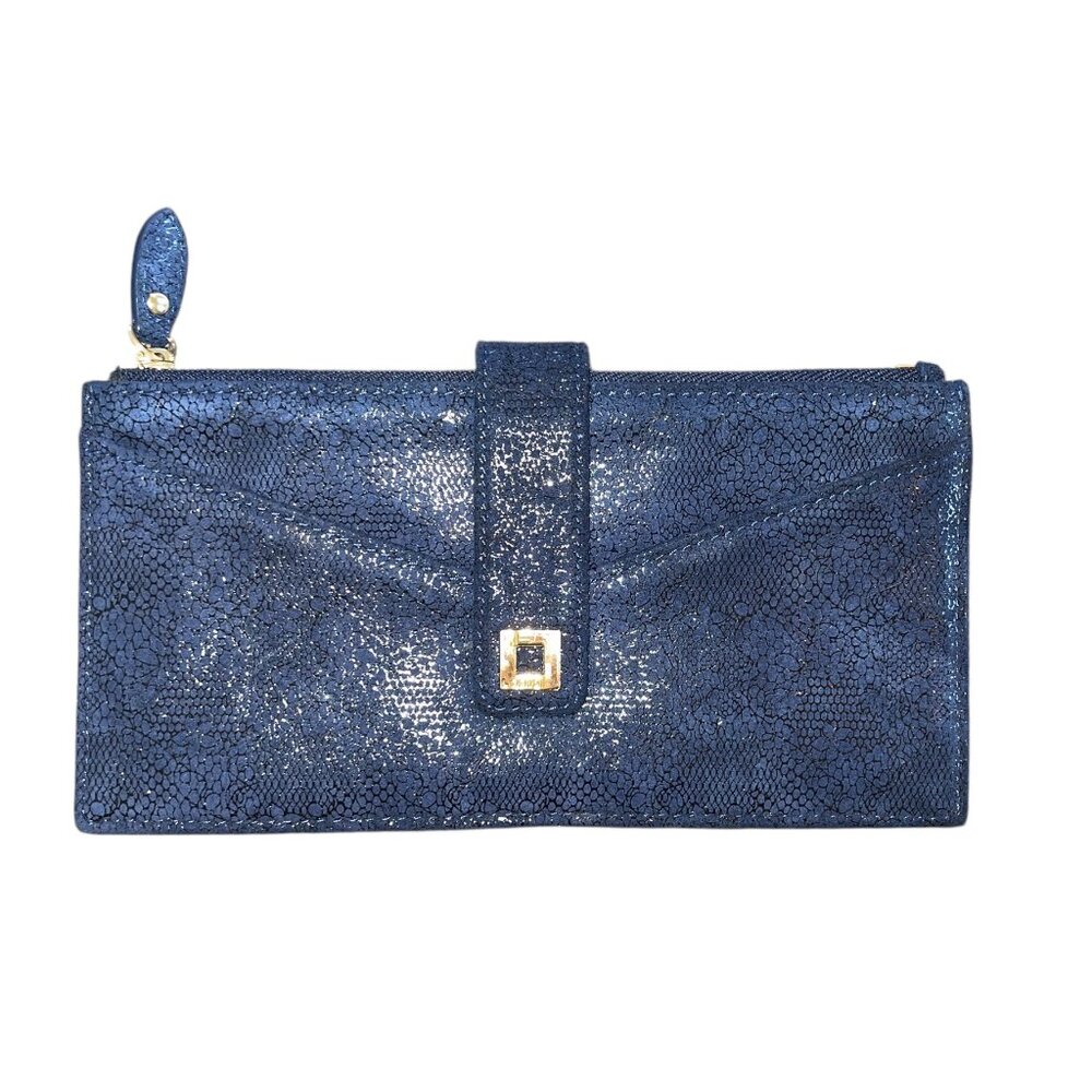 LODIS‎ Suede Leather Navy Blue Snakeskin Print Wallet